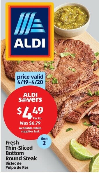 Aldi Fresh Thin-Sliced Bottom Round Steak offer