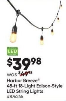 Lowe's Harbor Breeze 48-ft. 18-Light Edison-Style Led String Lights offer