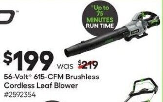 Lowe's Ego 56 Volt 615-CFM Brushless Cordless Leaf Blower offer