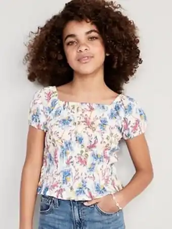 Old Navy Printed puckered-jacquard knit smocked top for girls offer