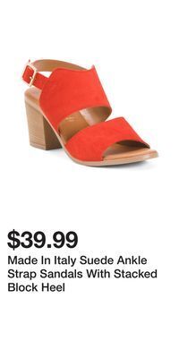 TJ Maxx Made in italy suede ankle strap sandals with stacked block heel offer