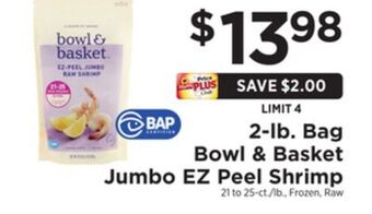 ShopRite 2-lb. bag jumbo ez peel shrimp offer