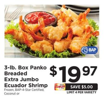 ShopRite 3-lb. box panko breaded extra jumbo ecuador shrimp offer