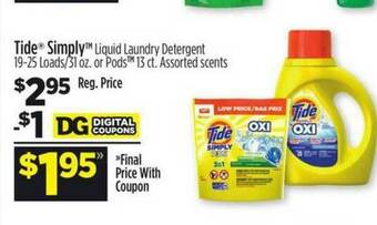 Dollar General Tide Simply Liquid Laundry Detergent offer