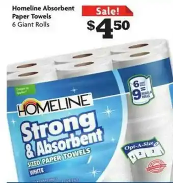 Family Dollar Homeline Absorbent Paper Towels 6 Giant Rolls offer