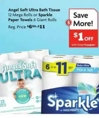 Family Dollar Angel Soft Ultra Bath Tissue 12 Mega Rolls Or Sparkle Paper Towels 6 Giant Rolls offer