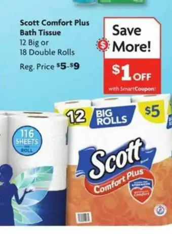 Family Dollar Scott Comfort Plus Bath Tissue 12 Big Or 18 Double Rolls offer