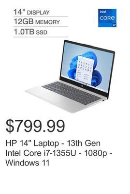 Costco Hp 14 laptop - 13th gen intel core i7-1355u - 1080p - windows 11 offer