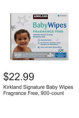 Costco Kirkland signature baby wipes fragrance free, 900-count offer