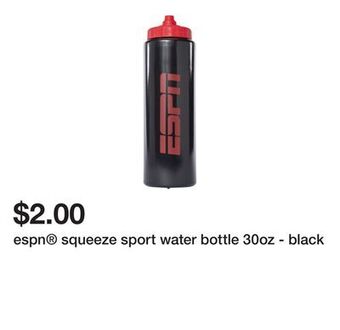 Five Below Espn® squeeze sport water bottle 30oz - black offer