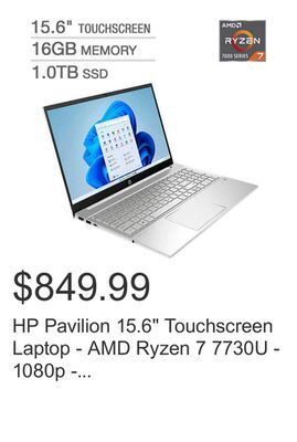Costco Hp pavilion 15.6 touchscreen laptop - amd ryzen 7 7730u - 1080p - windows 11 offer