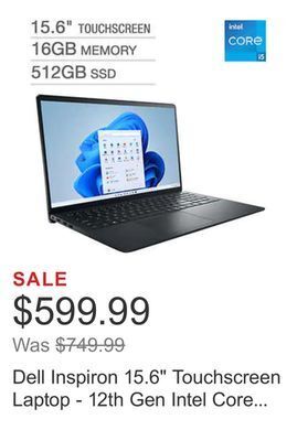 Costco Dell inspiron 15.6 touchscreen laptop - 12th gen intel core i5-1235u - 1080p - windows 11, black offer