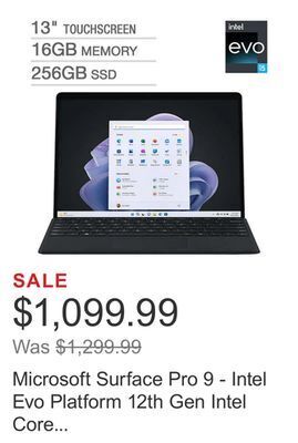 Costco Microsoft surface pro 9 - intel evo platform 12th gen intel core i5-1235u x 1920 pixelsense flow display - windows 11 offer