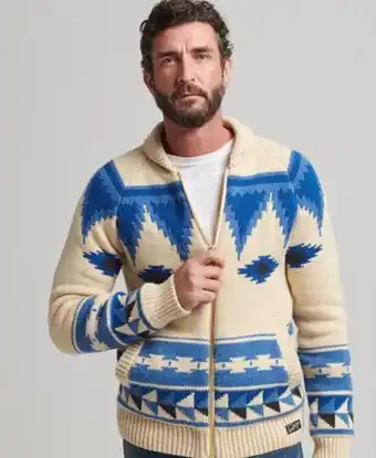 Patterned shawl zip through cardigan
