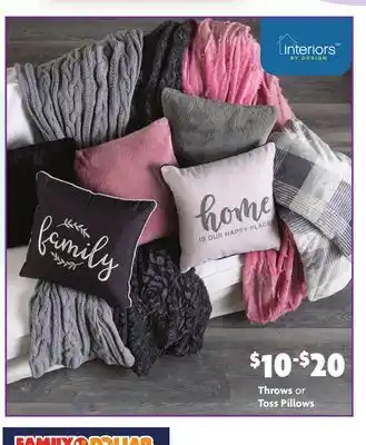 Family Dollar Throws or toss pillows offer