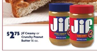 Family Dollar Jif creamy or crunchy peanut butter offer