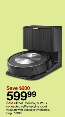 Target Irobot roomba j7 + wi-fi connected self-emptying robot vacuum with obstacle avoidance offer