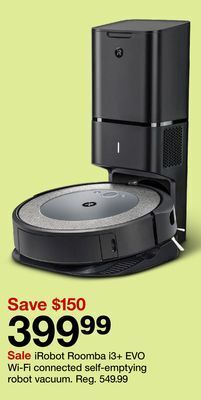 Target Irobot roomba i3 + evo wi-fi connected self-emptying robot vacuum offer