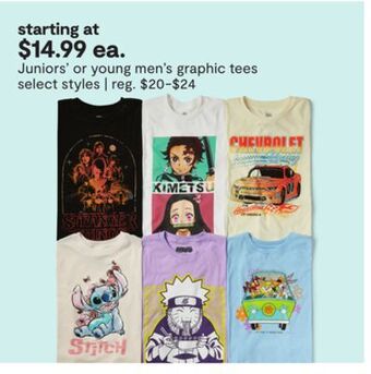 JC Penney Juniors' or young men's graphic tees offer