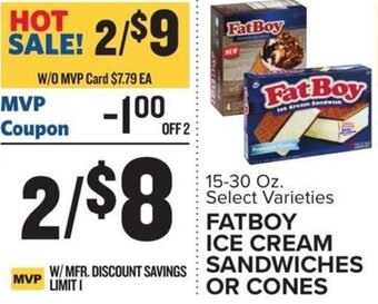 Food Lion 15-30 Oz. Select Varieties FATBOY ICE CREAM SANDWICHES OR CONES offer