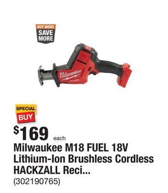 The Home Depot Milwaukee m18 fuel 18v lithium-ion brushless cordless hackzall reciprocating saw (tool-only) offer