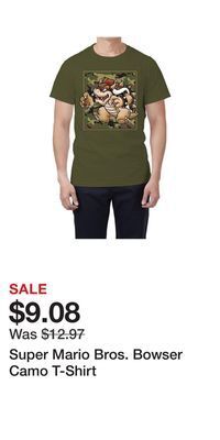Game Stop Super mario bros. bowser camo t-shirt offer