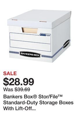 Office Depot Bankers box® stor/file™ standard-duty storage boxes with lift-off lids and built-in handles, letter/legal size, 10 x 12 x 15, offer