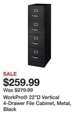 Office Depot Workpro® 22d vertical 4-drawer file cabinet, metal, black offer