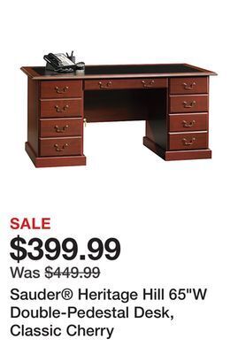 Office Depot Sauder® heritage hill 65w double-pedestal desk, classic cherry offer