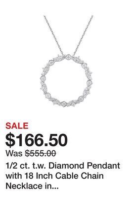 Belk 1/2 ct. t.w. diamond pendant with 18 inch cable chain necklace in sterling silver offer
