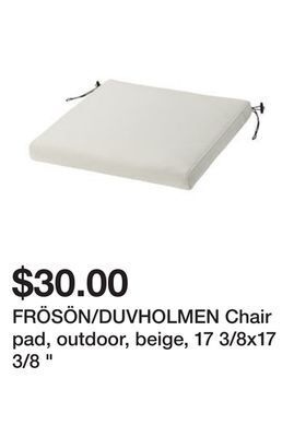 Ikea Frösön/duvholmen chair pad, outdoor, beige, 17 3/8x17 3/8 offer
