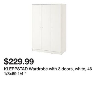 Ikea Kleppstad wardrobe with 3 doors, white, 46 1/8x69 1/4 offer