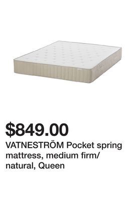 Ikea Vatneström pocket spring mattress, medium firm/natural, queen offer