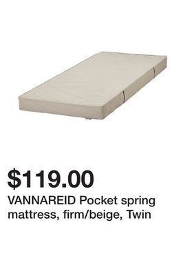 Ikea Vannareid pocket spring mattress, firm/beige, twin offer
