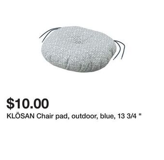 Ikea Klösan chair pad, outdoor, blue, 13 3/4 offer