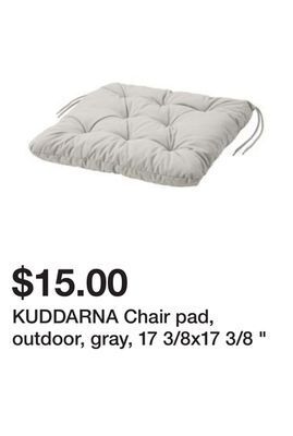 Ikea Kuddarna chair pad, outdoor, gray, 17 3/8x17 3/8 offer