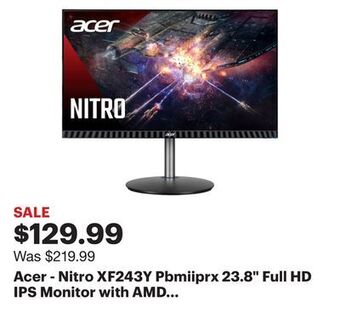 Best Buy Acer - nitro xf243y pbmiiprx 23.8 full hd ips monitor with amd radeon freesync- 165hz (2 x hdmi 2.0 ports & 1 x display port) offer