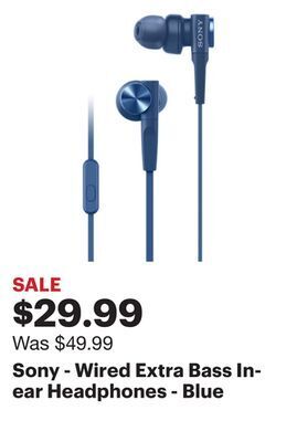 Best Buy Sony - wired extra bass in-ear headphones - blue offer