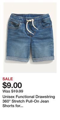 Old Navy Unisex functional drawstring 360° stretch pull-on jean shorts for toddler offer