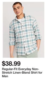 Old Navy Regular-fit everyday non-stretch linen-blend shirt for men offer