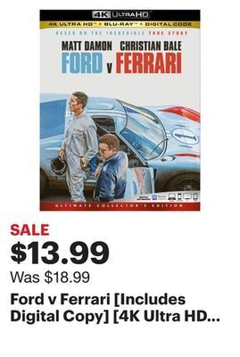 Best Buy Ford v ferrari [includes digital copy] [4k ultra hd blu-ray/blu-ray] [2019] offer