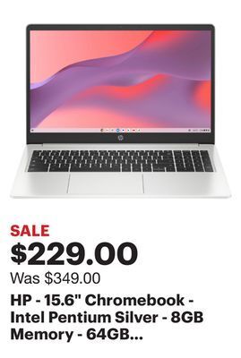 Best Buy Hp - 15.6 chromebook - intel pentium silver - 8gb memory - 64gb emmc - mineral silver offer