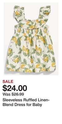 Old Navy Sleeveless ruffled linen-blend dress for baby offer