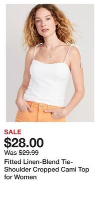 Old Navy Fitted linen-blend tie-shoulder cropped cami top for women offer