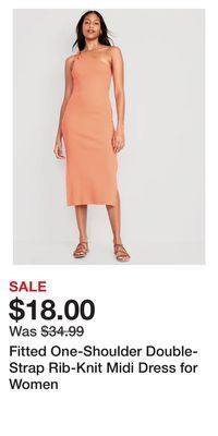 Old Navy Fitted one-shoulder double-strap rib-knit midi dress for women offer