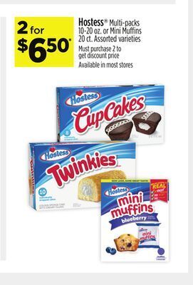 Dollar General Hostess® multi-packs 10-20 oz. or mini muffins 20 ct offer