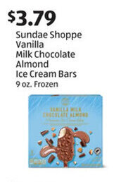 Aldi Sundae Shoppe Vanilla Milk Chocolate Almond Ice Cream Bars 9 oz offer
