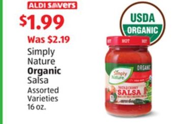 Aldi Simply nature organic salsa offer