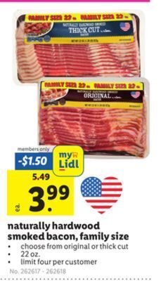 Lidl Naturally hardwood smoked bacon, family size offer