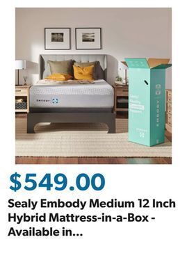 Sam's Club Sealy embody medium 12 inch hybrid mattress-in-a-box - available in twin, twin xl, full, queen, king, california king offer